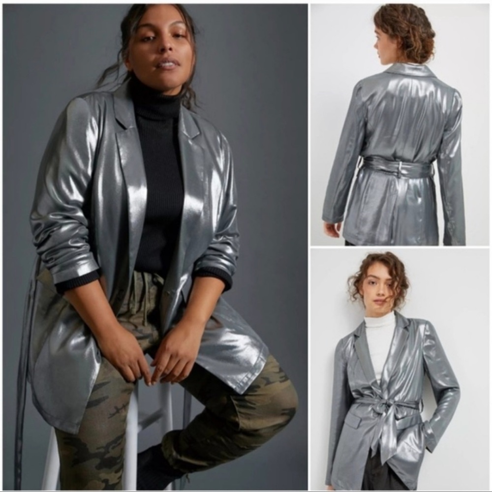 Anthropologie Metallic Silver Blazer